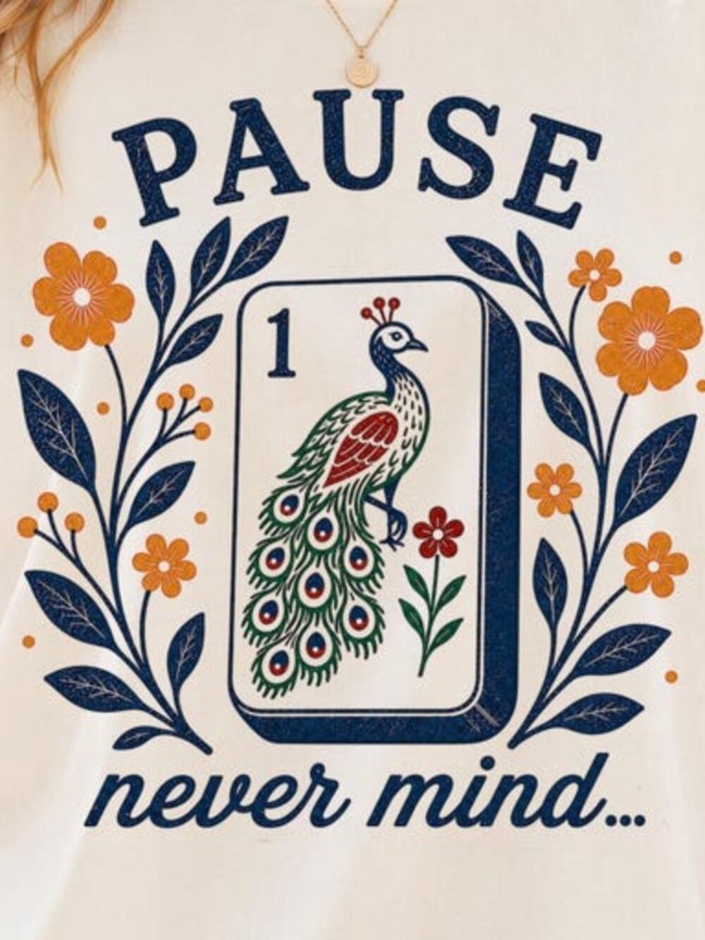Pause Nevermind, Funny Mahjong Shirt, Peacock Mahjong Tee - Picture 2 of 4